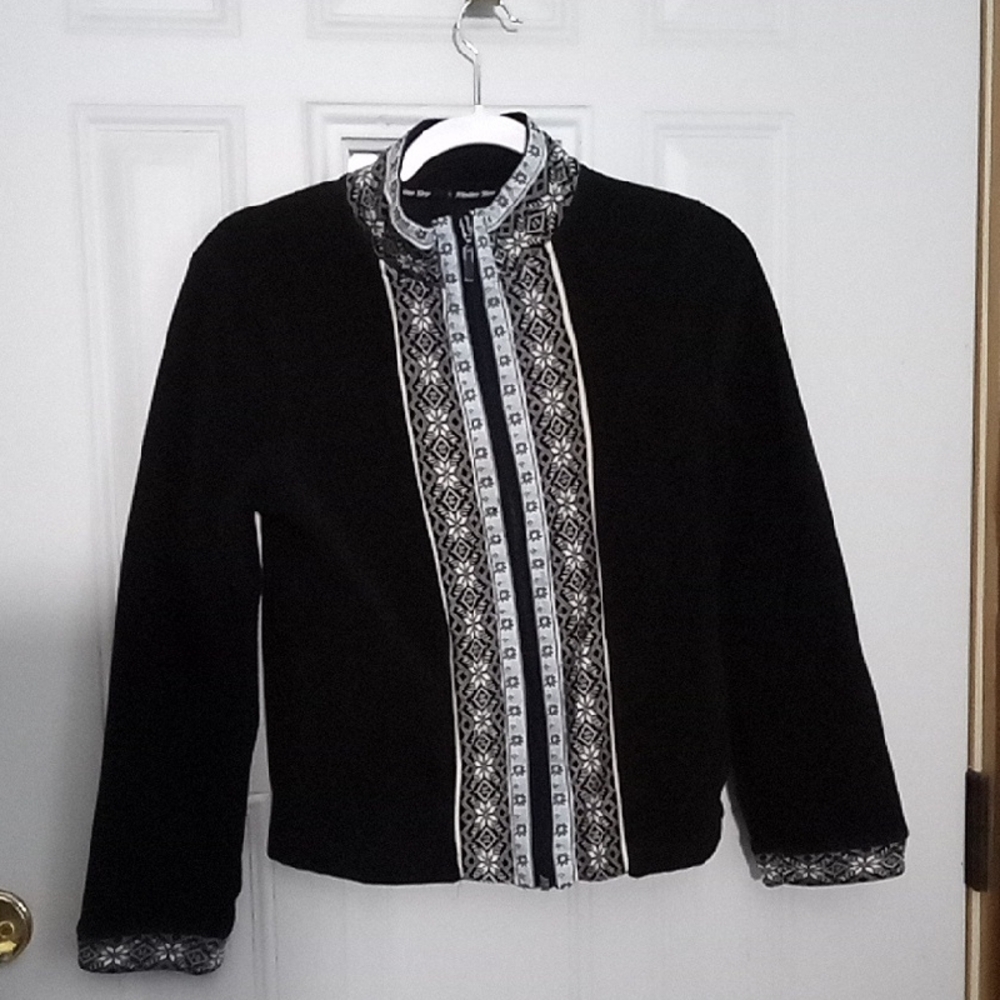 Alpine Polar Fleece Black Jacket with White and Cyan Accents